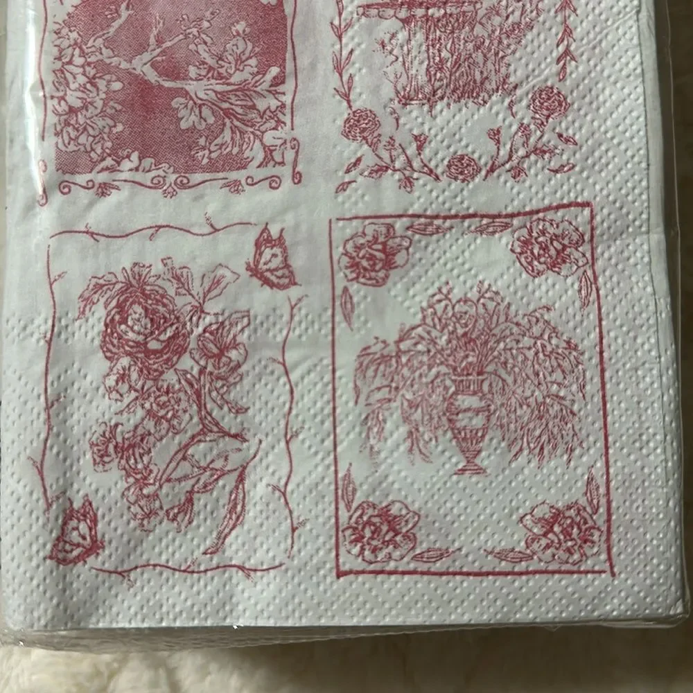 Punch Studio 32 x 2pk Guest Paper Towel Napkins White Pink English Toile Print